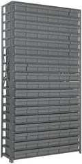 Quantum 1275-401GY Heavy Duty Shelving Unit with (19) Shelves and (27) QED401 Gray Bins for Garage Warehouse Storage Distribution | 400 lb Load Capacity | 12"D x 36"L x 75"H, Galvanized Carbon Steel by QuantumStorageSystems