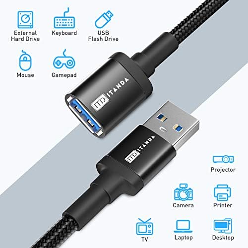 USB Extension Cable 10FT USB 3.0 Extender Type A Male to Female Cord Black - Image 5
