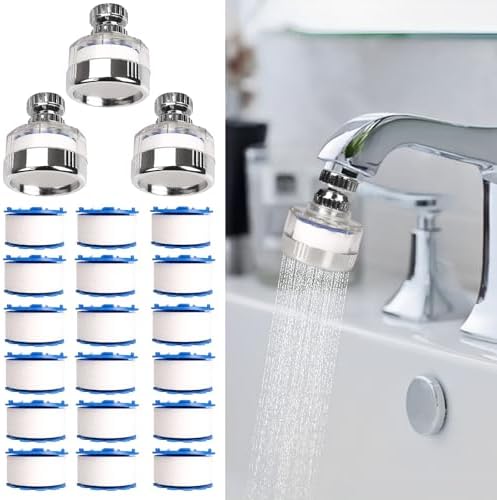 3 Pcs of Sink Water Filter and 18 Filter Elements Set, Sink Faucet Filter 360°Rotating, Bathroom Sink Filter Removes Fluoride Hard Water, Faucet Filter Faucet Extender for Home Kitchen Sink by Dexspoeny