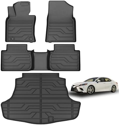 PARTZER Floor Mats for Toyota Camry 2018-2024 FWD Only (Not Fit Hybrid or AWD), Custom Fit All-Weather TPE Floor Liners, Front & 2nd Row & Cargo Liner for Camry Car Accessories by Partzer