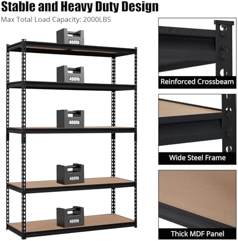 Takywep Heavy Duty Storage Shelves 48" x 18" x 72", 5 Tier Durable Metal Construction, Adjustable Shelving, Storage Utility Rack Shelf Unit for Garage, Kitchen, Warehouse - Image 4