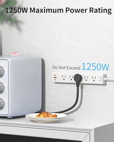 6FT Surge Protector Power Strip, 1700J, 5AC&1A2C, Flat Plug Extension Cord - Image 2