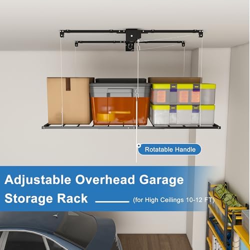 Runboll 3 x 6 Overhead Garage Storage Rack, Ceiling Racks for Garage, Organization Shelving, Adjustable Hanging Shelf, 19"-143" Height Adjustment - Image 3