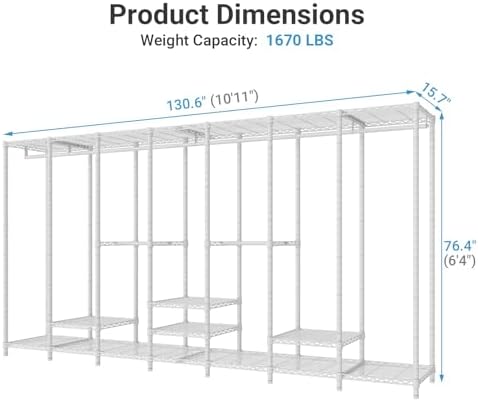 VIPEK V70 White Metal Garment Rack, Adjustable Open Wardrobe Load 1670lbs - Image 4