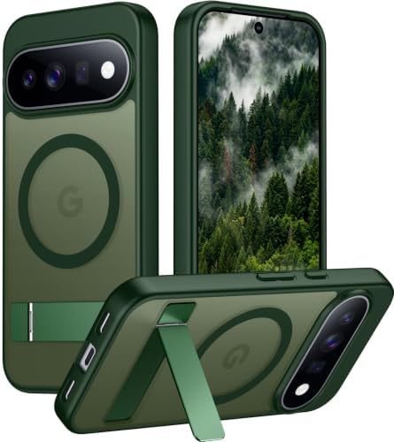 Temdan Designed for Google Pixel 11 Case 2026, [Built-in Invisible Kickstand][Compatible with MagSafe][Military Grade Shockproof] Slim Translucent Matte Phone Case-Green by Temdan