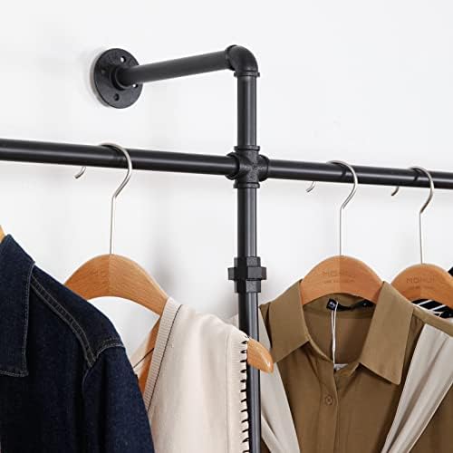 Modern Simple Industrial Pipe Clothing Rack, Display Stand Wall Mounted Clothes Garment Rack Heavy Duty Hanging Clothes Rods Bar for Closet Storage, 134in Black - Image 4