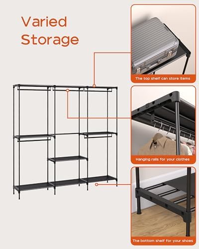 CASAMAYA Clothes Rack, Portable Closet, 80.7 Inch Extra Large Capacity Wardrobe Closet, Clothes Storage Organizer with Shelves and 5 Hanging Rods, Easy to Assembly, Black PCT036B01 - Image 5