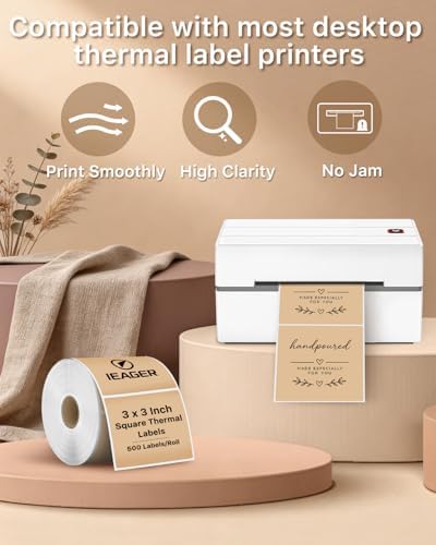 iEager Brown 3" x 3" Square Thermal Label Stickers, 500 Labels/Roll - Image 5