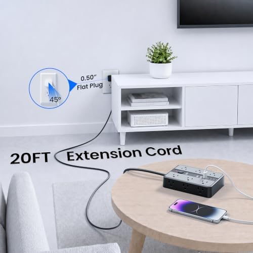 12-Outlet Power Strip with 2400J Surge Protector, 6 USB(3 USB C) &20FT Cord - Image 5
