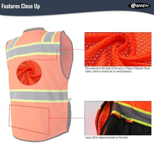 JKSafety Hi-Vis Unisex Surveyor Safety Vest Heavy Duty PPE Inner Pockets ANSI/ISEA Compliant - Image 5