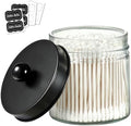 SheeChung Glass Mason Jar Qtip Holder, Black Stainless Steel Lids, 1 Pack by SheeChung