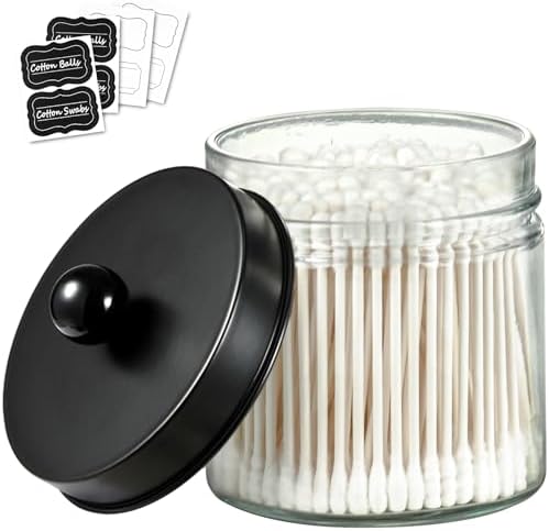 SheeChung Glass Mason Jar Qtip Holder, Black Stainless Steel Lids, 1 Pack by SheeChung