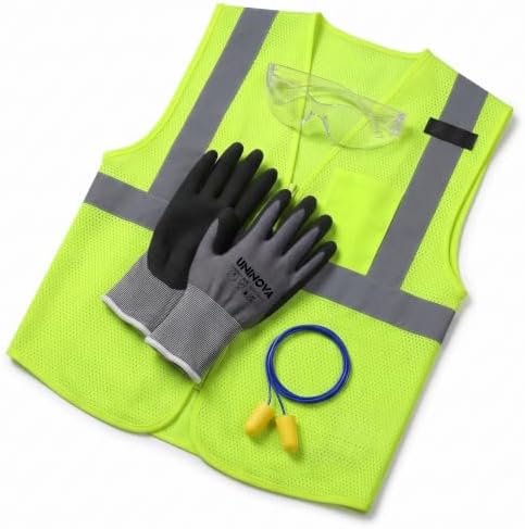 PPE Kit: Safety Vest, Safety Glasses, Work Gloves, Earplugs by MAKETHEWORLDSAFER