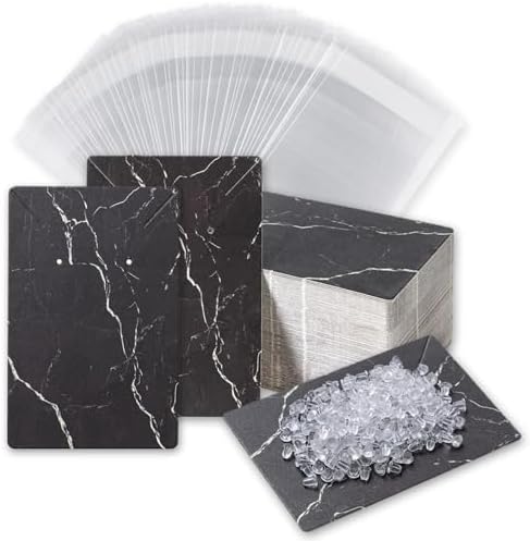 Earring Cards, Set Jewelry Making Supplies with 100 Pcs Earring Holder Cards 200 Pcs Earring Backs and 100 Jewelry Packaging for Earrings Necklace Jewelry Display, Bags 3.5x2.4 Inches (Marble Black) by BOOMIBOO