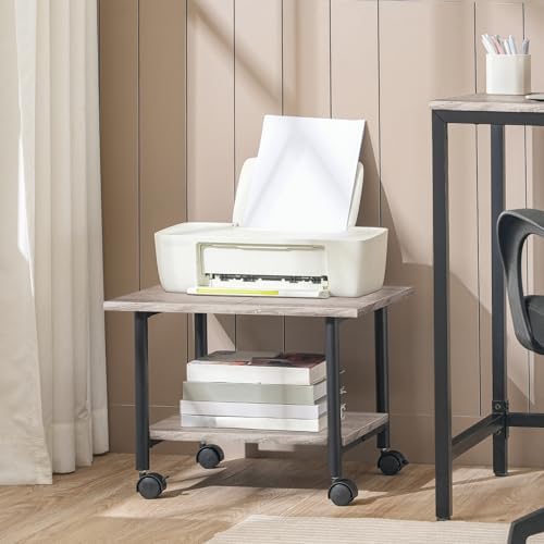 HOOBRO Printer Stand, 2-Tier Industrial Under Desk Printer Cart with Shelf, Mobile Heavy Duty Storage Rack on Wheels for Home, Office, Grey and Black BG02PS01G1 - Image 2