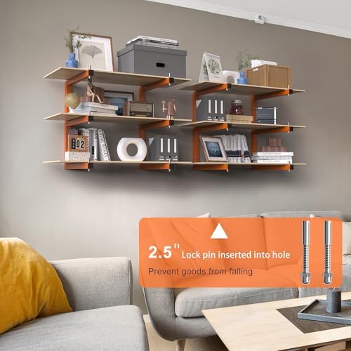 Lumber Rack Wall-Mounted Lumber Storage Rack, Heavy Duty Wood Storage Racks with 6-Level System, 1320 LB Sturdy Garage Wood Organizer, Orange Lumber Metal Racks for Indoor and Outdoor (4 Pack) - Image 5