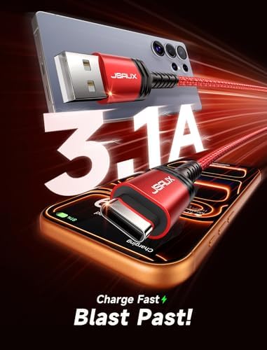 JSAUX USB C Cable [3-Pack 6.6ft], USB A to USB C for iPhone, Samsung, Red - Image 3
