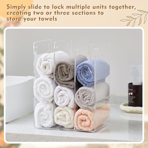 LEIFIDE Set of 2 Towel Organizer for Closet Shelf, Interlocking Acrylic Towel Storage Organizer for Bathroom, Storage Rack with Divider for Linen Closet, Cabinet and Home Organization (Clear) - Image 5