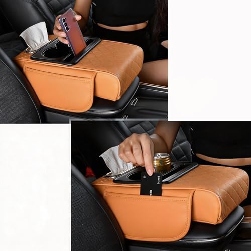 Automotive Armrests Car Console Organizer and Console Cover, Car Center Console Cover with Center Console Cup Holder, Memory Foam Waterproof Leather Auto Armrest Protector (Wine Red) - Image 6