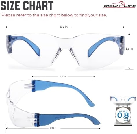 BISON LIFE Clear/Blue Safety Glasses for Men & Women, ANSI Z87.1, 6 Pack - Image 6