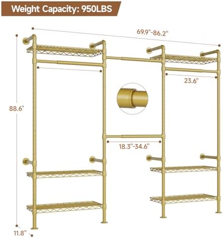 3-Bay Industrial Pipe Closet System, Wall Mounted Garment Racks, Gold - Image 6