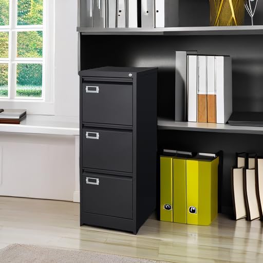 3 Drawer File Cabinet with Lock Metal Vertical File Cabinet Office Home Narrow - Image 5