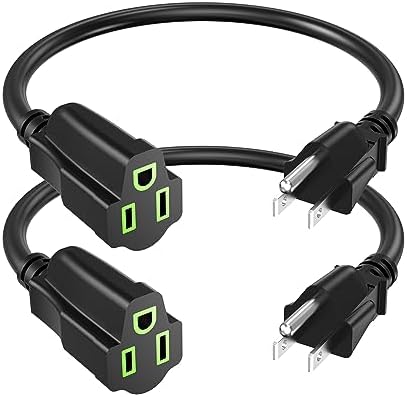 Power Extension Cord 1FT/12Inch(2 Pack), Short 3 Prong Electric Extension Cable Outlet Saver, Single Outlet, Heavy Duty, Waterproof, Flexible, 16 AWG, 13A 125V, Extender Wires with 15 Cable Ties by ECJTU-US