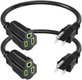 Power Extension Cord 1FT/12Inch(2 Pack), Short 3 Prong Electric Extension Cable Outlet Saver, Single Outlet, Heavy Duty, Waterproof, Flexible, 16 AWG, 13A 125V, Extender Wires with 15 Cable Ties by ECJTU-US