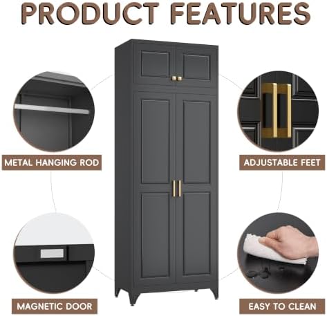 SteeLoong Armoire Wardrobe Closet,86" H Wardrobe Cabinet with Hanging Rod - Image 4