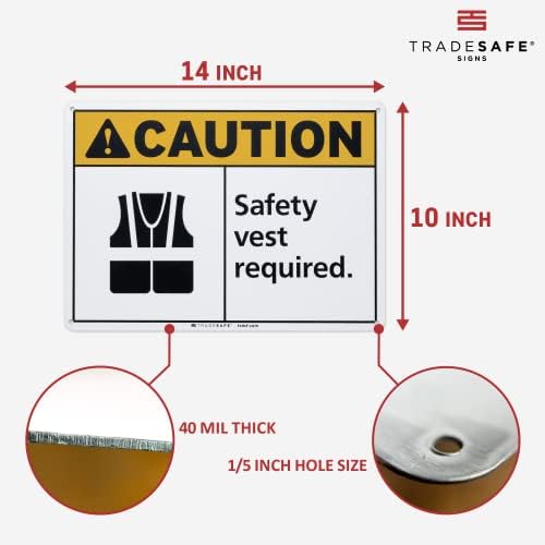 TRADESAFE Caution Safety Vest Required Sign, Aluminum PPE Safety Signs - Image 3