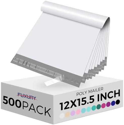 Fuxury 12x15.5" Poly Mailers 500Pcs,Bulk Shipping Bags For Clothing,White by Fuxury