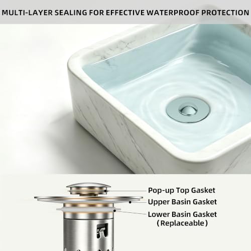 Bathroom Sink Stopper, 3 in 1 Bathroom Sink Drain Strainer Universal Pop Up Sink Stopper with Removable Hair Catcher Anti-Clog Filter Basket Brass & Stainless Steel Brushed Nickel 1 PC - Image 5