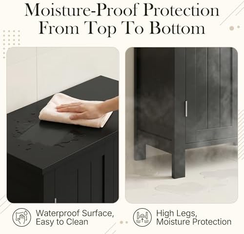 SUPER DEAL Modern Bathroom Floor Storage Cabinet with Adjustable Shelf and Double Door Rust Proof, Living Room Modern Home Furniture Storage Organizer Cabinet, Black - Image 6