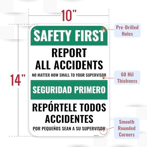 1PC Safety Sign, 14 x 10 Inches - Aluminum - Safety Decorations Posters For Workplace - Bilingual Spanish - Image 2
