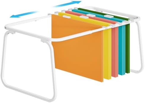 Marbrasse Hanging File Folder Frame, Adjustable Letter Size File Holder 16-25 Inches, Metal File Cabinet Rails for Office, Home, School, White by Marbrasse