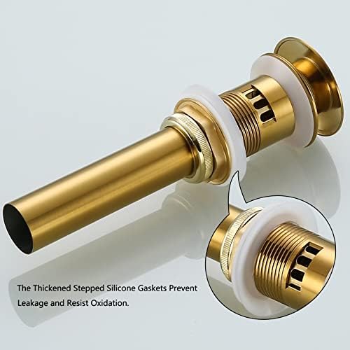 Bathroom Sink Drain Stopper Pop Up Drain,Swhyger Brushed Gold Sink Drain Assembly with Overflow,Bathroom Drain Hole Utility Sink Brass,83606-1BG. - Image 4