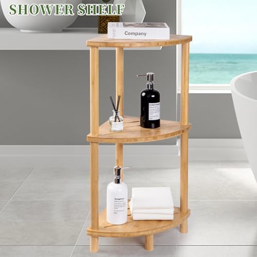 Corner Shower Caddy Stand, Bamboo Shower Organizer Standing with Anti-Slip Feet, Bathroom Corner Shelf,Waterproof & Durable, Space-Saving Design Storage for Kitchen or Living Room - Image 7