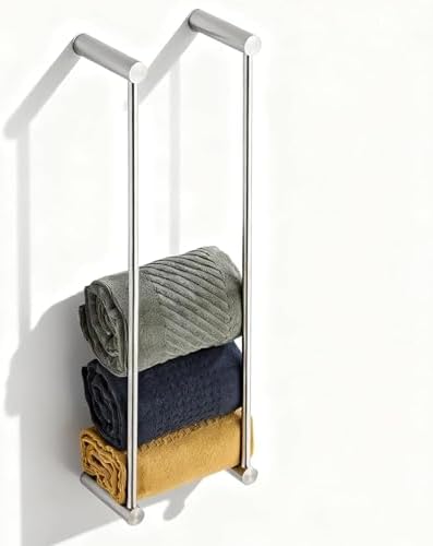 Towel Racks for Bathroom, NEWRAIN Wall Mounted Stainless Steel Organizer, Brushed Nickel Rolled Towel Storage Wall-Mounted Bath Towel Holder for Folded Large Towel Washcloths by NEWRAIN