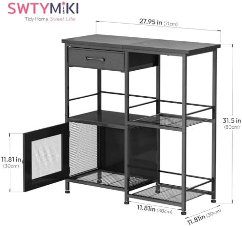 SWTYMIKI Coffee Bar Cabinet for Home - Farmhouse Coffee Stand Station Multi-Purpose Storage Cabinet with Adjustable Feet, Drawers - Kitchen Bar Table for Living Room, Corner, Small Space, Black - Image 2