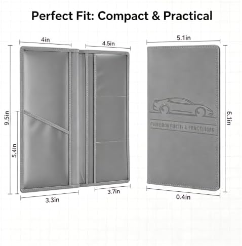 Car Registration and Insurance Holder, Vehicle Document Organizer with Secure Magnetic Closure, Automotive Glove Box Organizer for License, Cards & Essential Paperwork (Gray, 1PCS) - Image 2