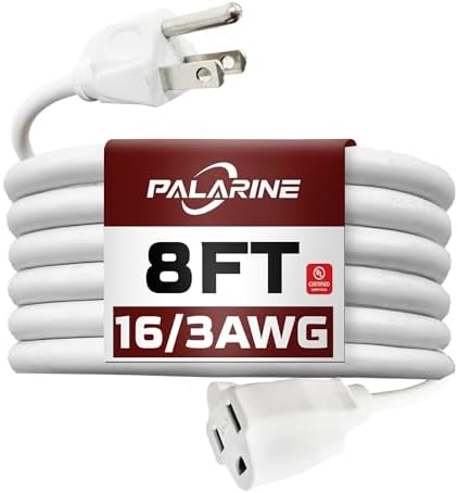 8 Ft White Outdoor Extension Cord, 16 Gauge Heavy Duty by PALARINE
