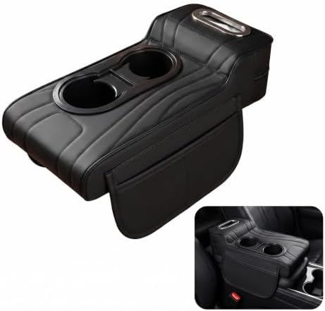 Car Armrest Cushion, Premium Center Console Organizer, Memory Foam Car Center Console Cover with Adjustable High & Low Cup Holders, Tissue Box & Storage Pockets, Fit for Most Cars (Black) by Unknown