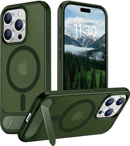 Temdan Magnetic Compatible with iPhone 15 Pro Max Case, [Built-in Invisible Kickstand][Compatible with MagSafe][Military Grade Shockproof] Slim Translucent Matte Phone Case for iPhone 15 Pro Max 6.7" by Temdan
