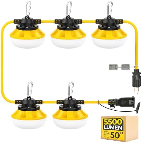 3Prong 50FT 50W LED String Lights, Temporary Construction Lighting by Hyanglux