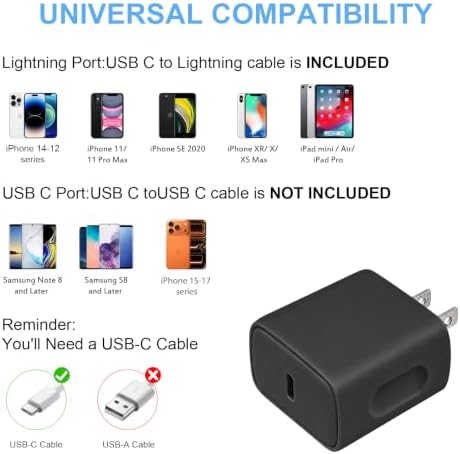 iPhone 14 13 12 Fast Charger 20W PD USB C Wall Charger with 6FT Fast Charging Cable for iPhone 14/14 Pro/14 Pro Max/14 Plus/13/12/11/Pro/Pro Max/Mini/Xs Max/X, iPad - Black - Image 5