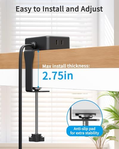 Desk Clamp Power Strip with 4Outlets & 4USB, 6FT Extension Cord for Home - Image 3