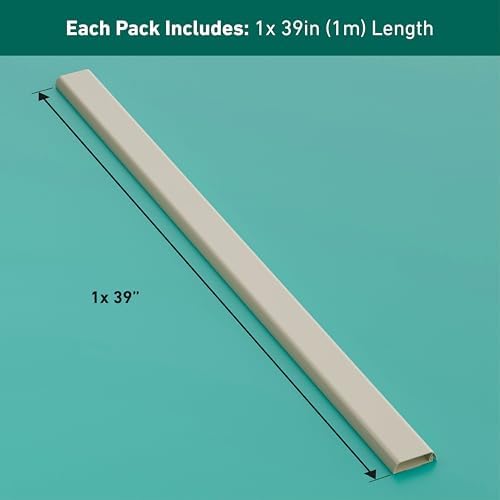 D-Line TV Wall Mount Cord Hider, Hide Mounted TV Cables, Wire Covers, Self Adhesive Cover for Cords, Paintable, Low Profile, Seamless Cable Raceway - 2.36in W x 0.59in H x 39in L - Beige - Image 4