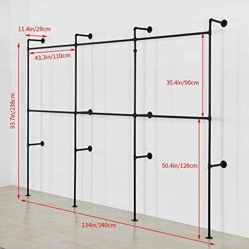 Modern Simple Industrial Pipe Clothing Rack, Display Stand Wall Mounted Clothes Garment Rack Heavy Duty Hanging Clothes Rods Bar for Closet Storage, 134in Black - Image 3