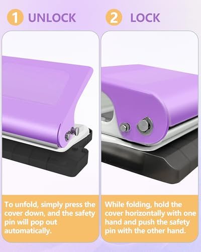10 Hole Punch Binding Machine for Planners,Paper Puncher with Binder Rings,Punches Holes on B5,A4,A5 Paper,Metal Manual Binding System,Handheld Metal Circle Paper Puncher for Home Office Study,Purple - Image 6