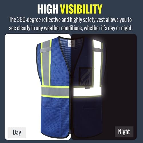 JKSafety Safety Vest for men women Hi Vis Vest with Pockets and Zipper High Visibility Construction Vests BX310 - Image 2